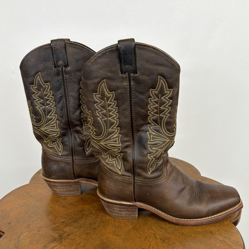 Justin Women's 8.5 Brown Leather Square Toe Western Cowgirl Boots Made in USA - Picture 7 of 10